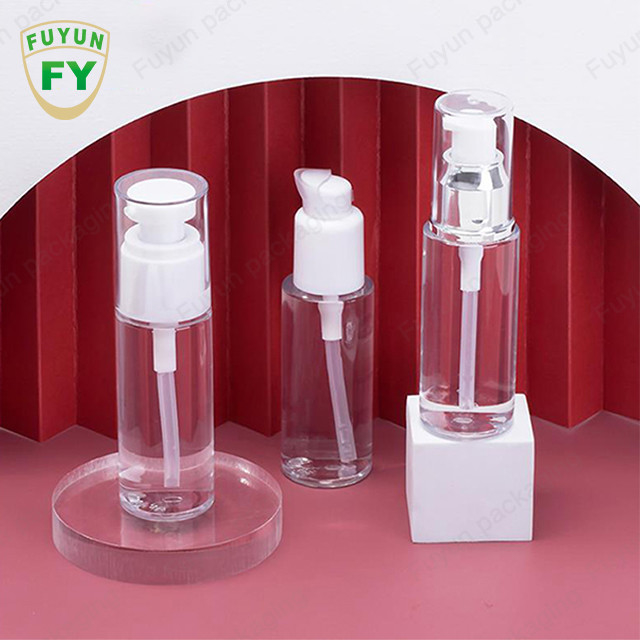 Fuyun instock 50ml flat shoulder clear plastic toner lotion pump bottle