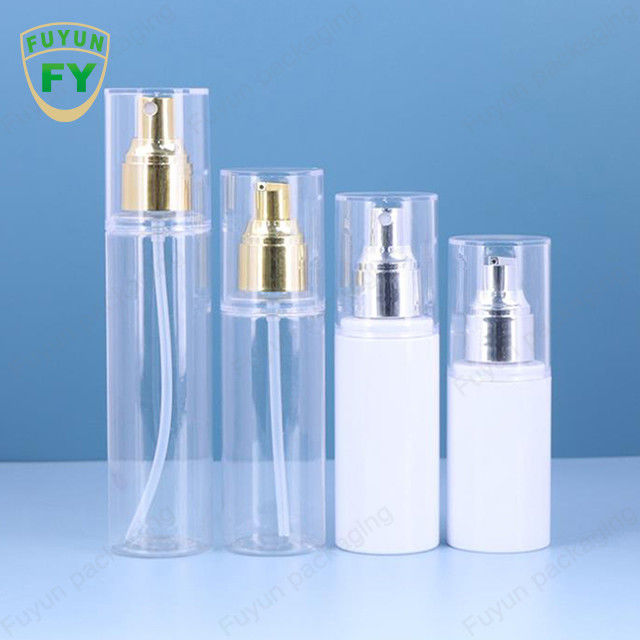 o tonalizador cosmético do animal de estimação transparente de 75ml 120ml 150ml pulveriza a garrafa com a parte superior do ouro