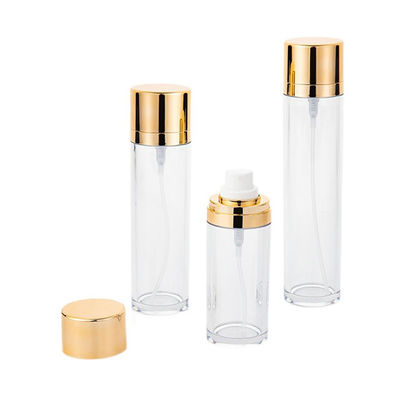 Empacotamento cosmético cilíndrico vazio da garrafa 50ml do pulverizador do ANIMAL DE ESTIMAÇÃO do tampão do ouro