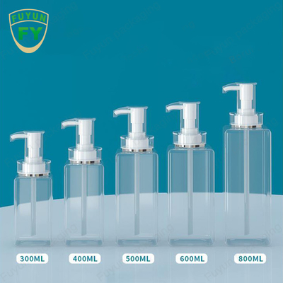 Garrafa quadrada branca clara 300ml 400ml 600ml 800ml do distribuidor da bomba do champô