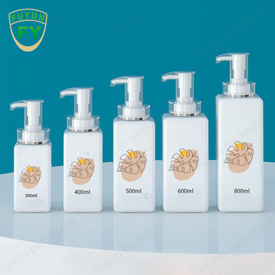 Garrafa quadrada branca clara 300ml 400ml 600ml 800ml do distribuidor da bomba do champô
